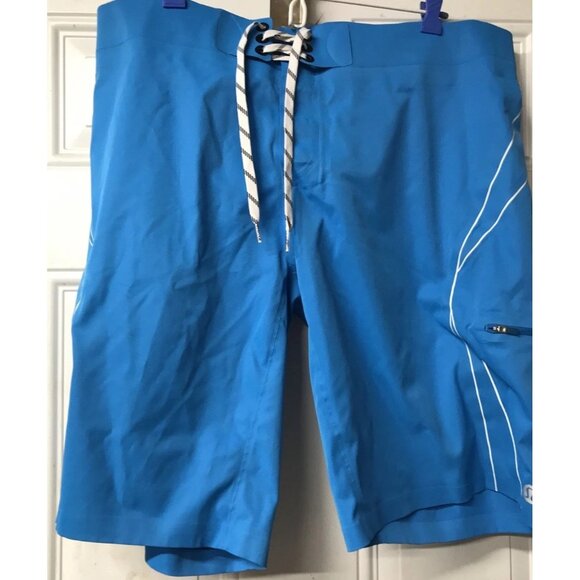 Lululemon Board Shorts Swim Trunks Mens Sz 40 Blue & White Drawstring Unlined - Picture 1 of 7